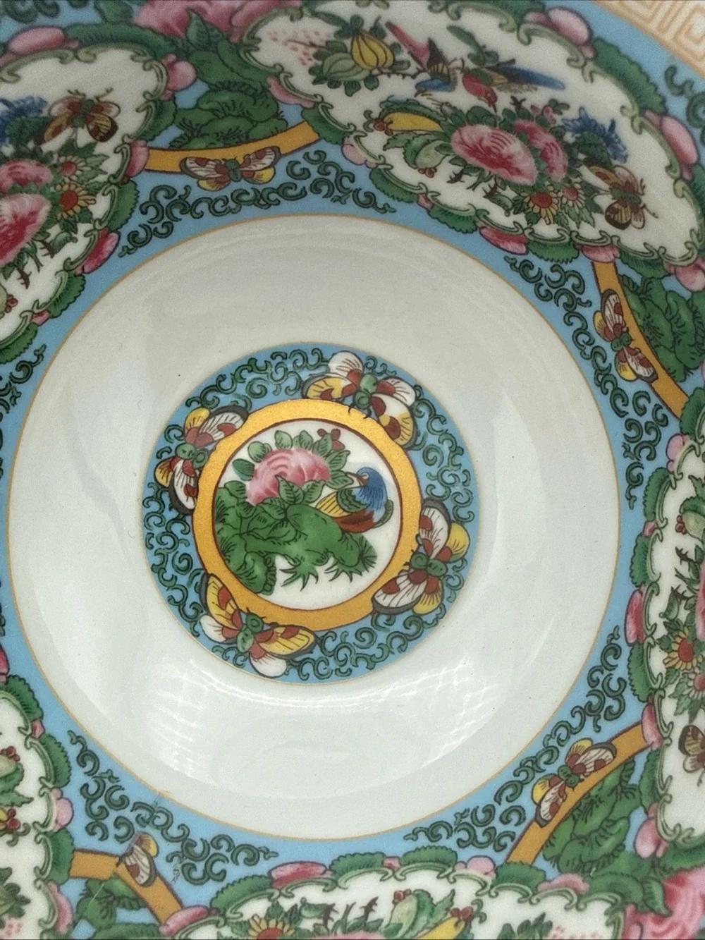 Williams Sonoma Blue Floral Butterfly Ceramic Bowl